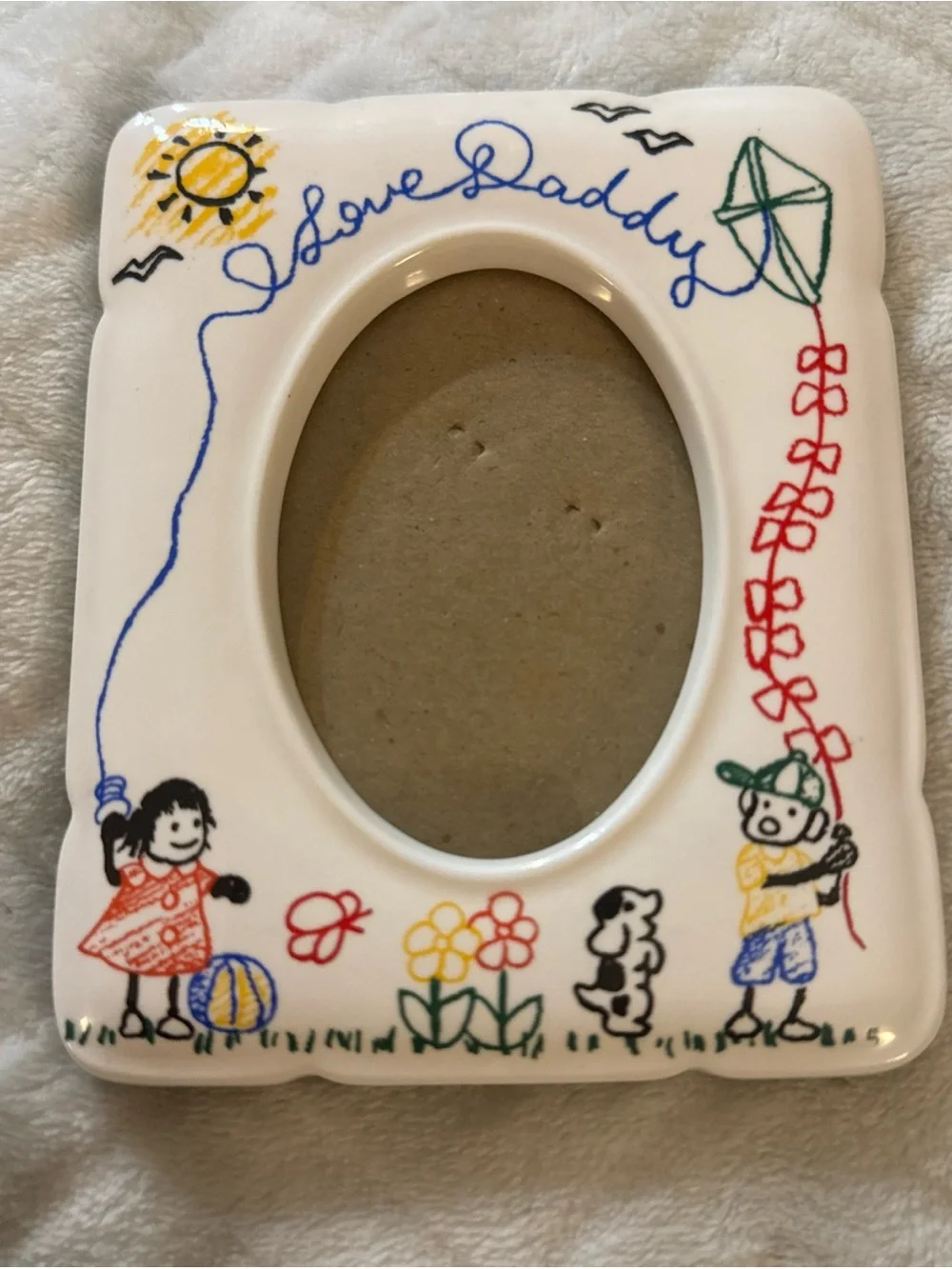 Vintage I Love Daddy Ceramic Picture Frame White Oval Child Illustration 5x4.25